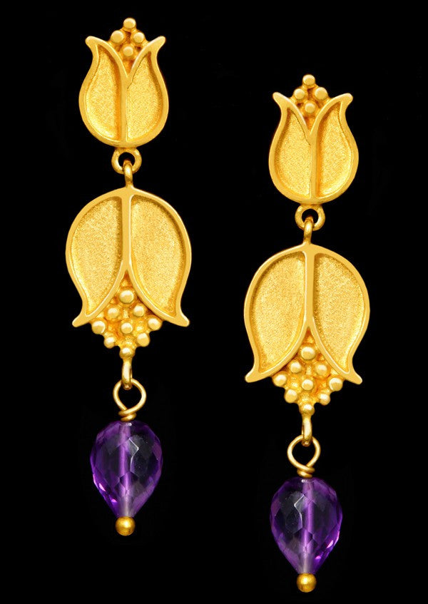 Brinco Prata com banho de Ouro Fosco Ametista Artemisia