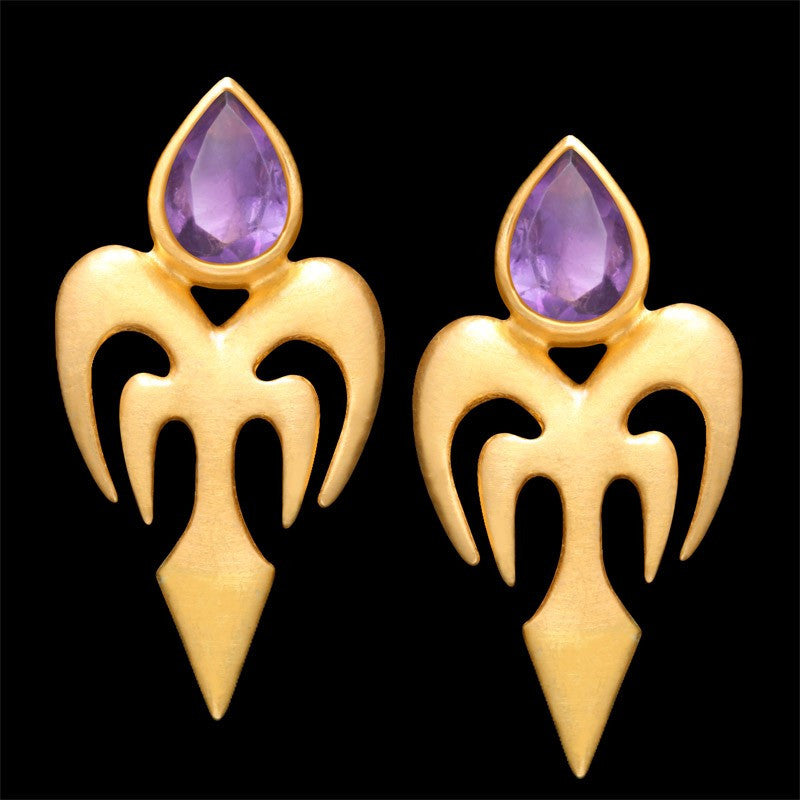 Brinco Prata com banho de Ouro Fosco Ametista Mahina