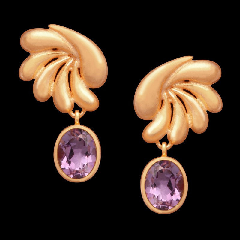 Brinco Prata com banho de Ouro Rose Fosco Amestista Peachicks