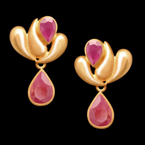 Brinco Prata com banho de Ouro Rose Fosco Rubi Merops