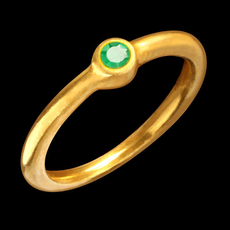 Solitários Prata com banho de Ouro Polido Esmeralda Étoile