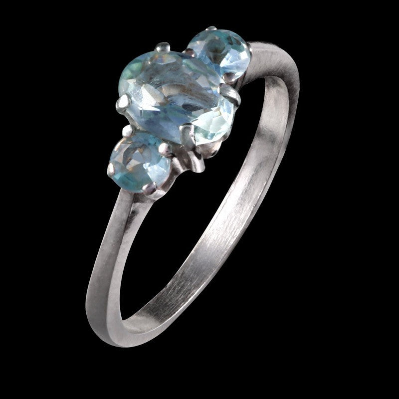 Solitários Prata Polido agua Marinha Anel Harmony